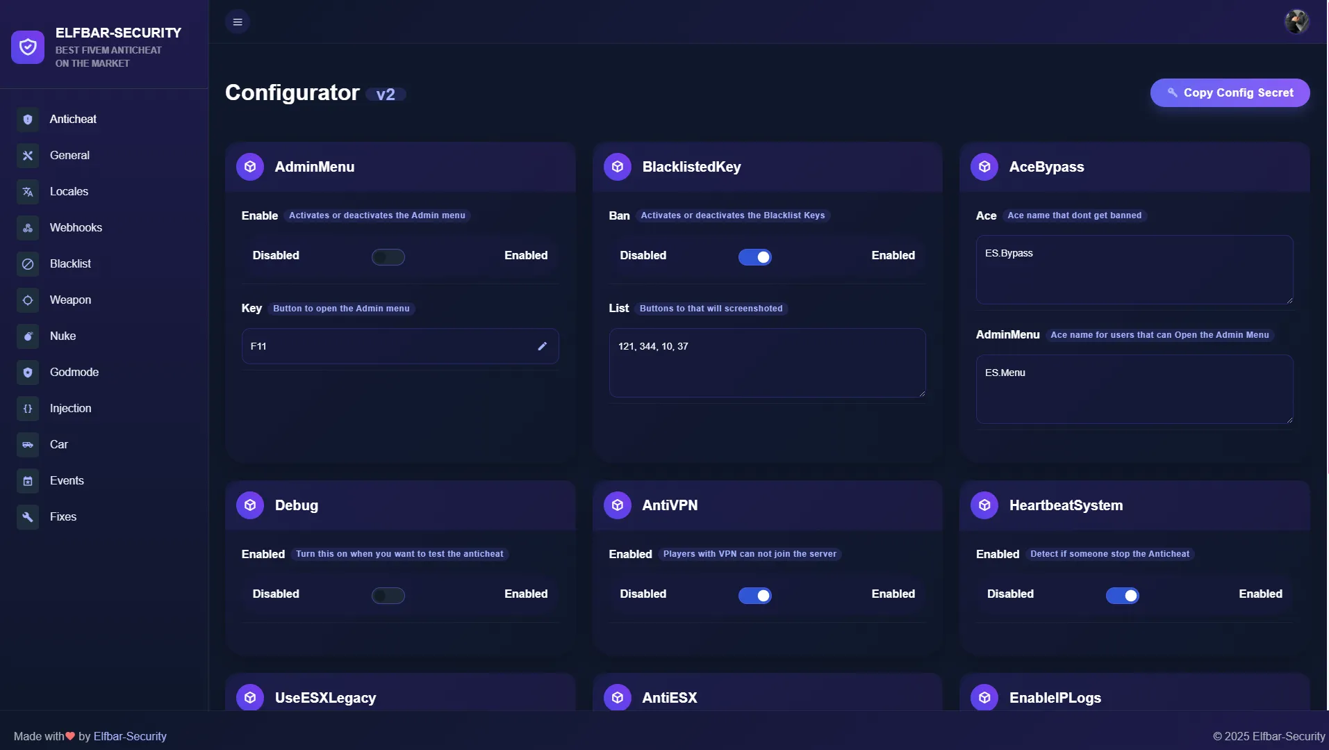 Anti-cheat v1 - Config Panel - Addon